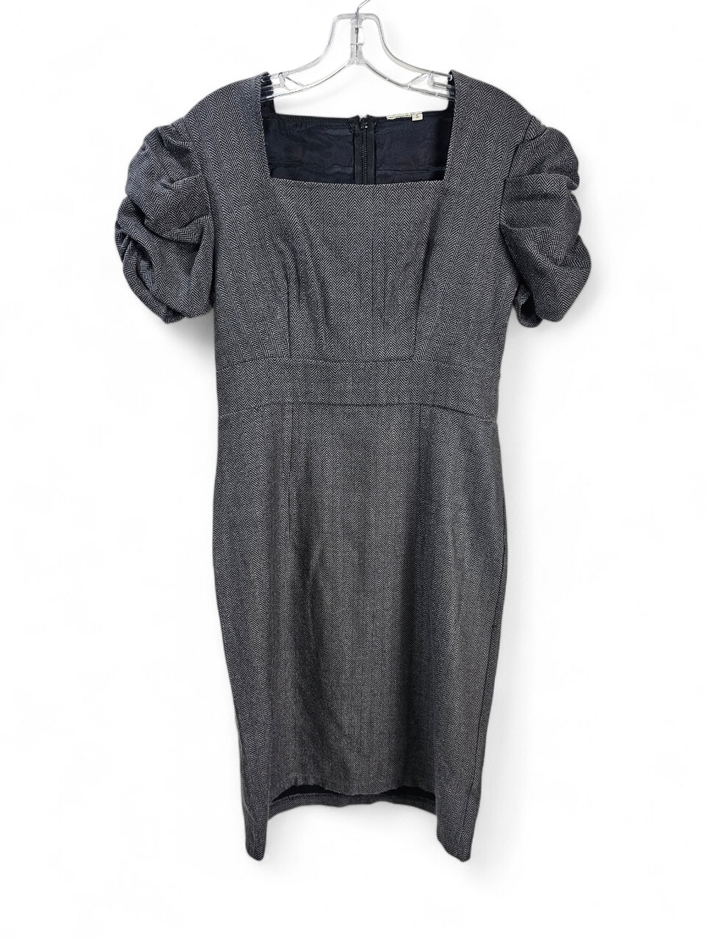 Albion Fit Grey Tweed Herringbone Midi Sheath Dress See Pics For Size